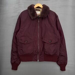 Schott NYC Perfecto Brand Bomber Flight Jacket Burgundy Sheepskin Collar XL